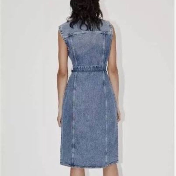 ZARA NEW WOMAN SS23 MID-BLUE DENIM MIDI DRESS - Picture 4 of 6
